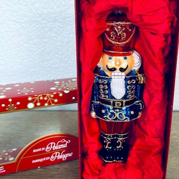 Christmas Polish Nutcracker Mouth Blown Glass Holiday Ornament - Picture 1 of 3